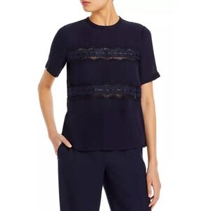 Rebecca Taylor Lace Silk T Shirt Blouse Blue Size XS